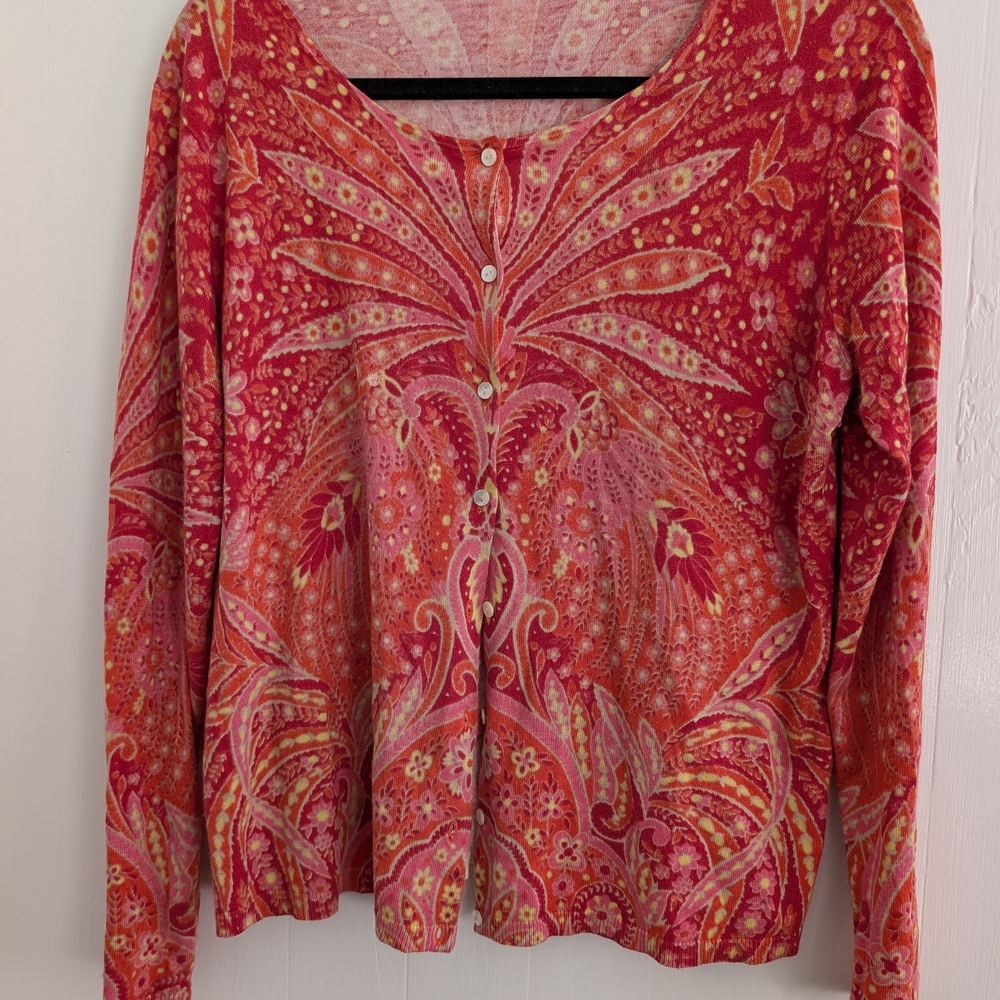 Talbots Vibrant Red Paisley Cardigan